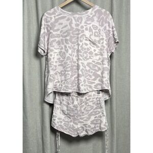 Maronie Lounge Set Women Small Leopard Print Top & Shorts Soft Stretch Lounge et